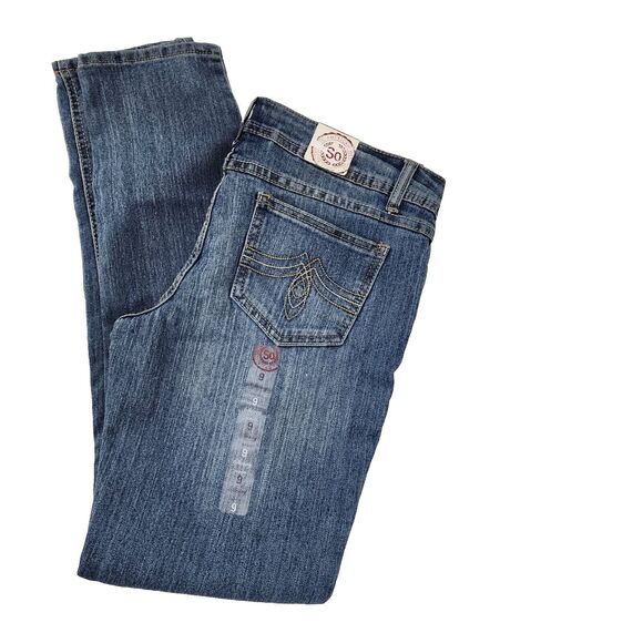 SO Junior's Womens Jeans Size 9 Blue Aquarius Skinny Leg Denim Low Rise Med Wash - Picture 3 of 9